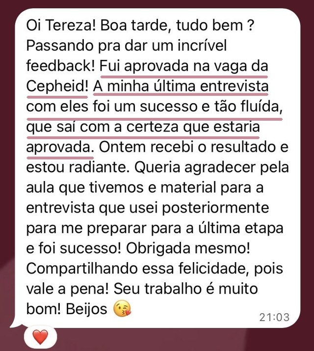 Mensagem de aluno: Aprovada na Cepheid