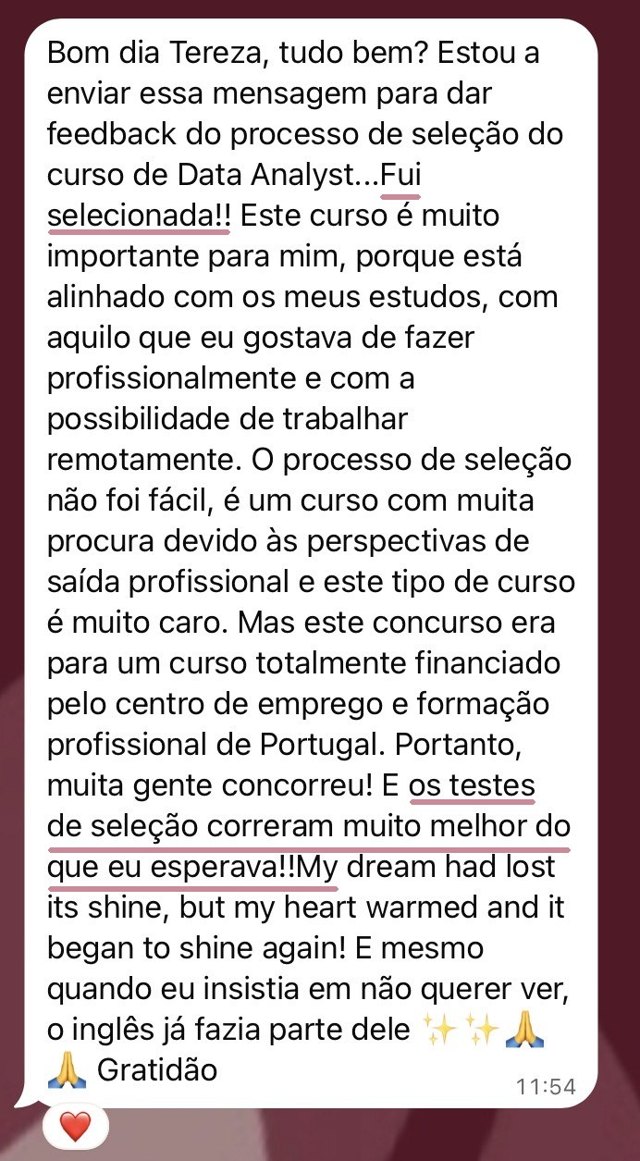 Mensagem de aluno: Seleção concorrida em Portugal