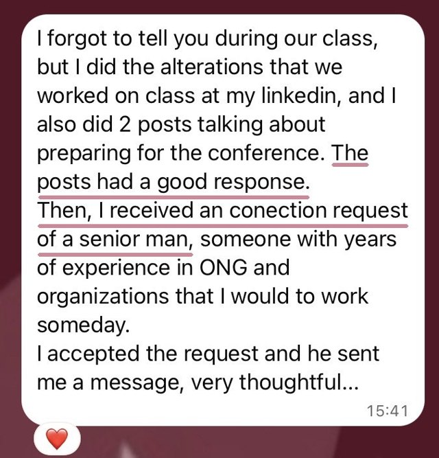 Mensagem de aluno: LinkedIn e networking