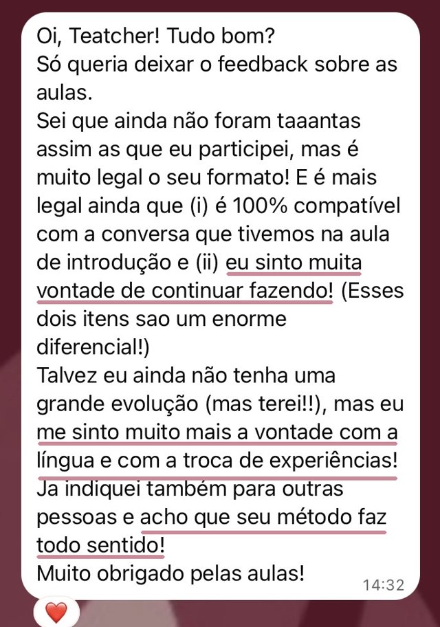 Mensagem de aluno: Primeiras semanas de aula